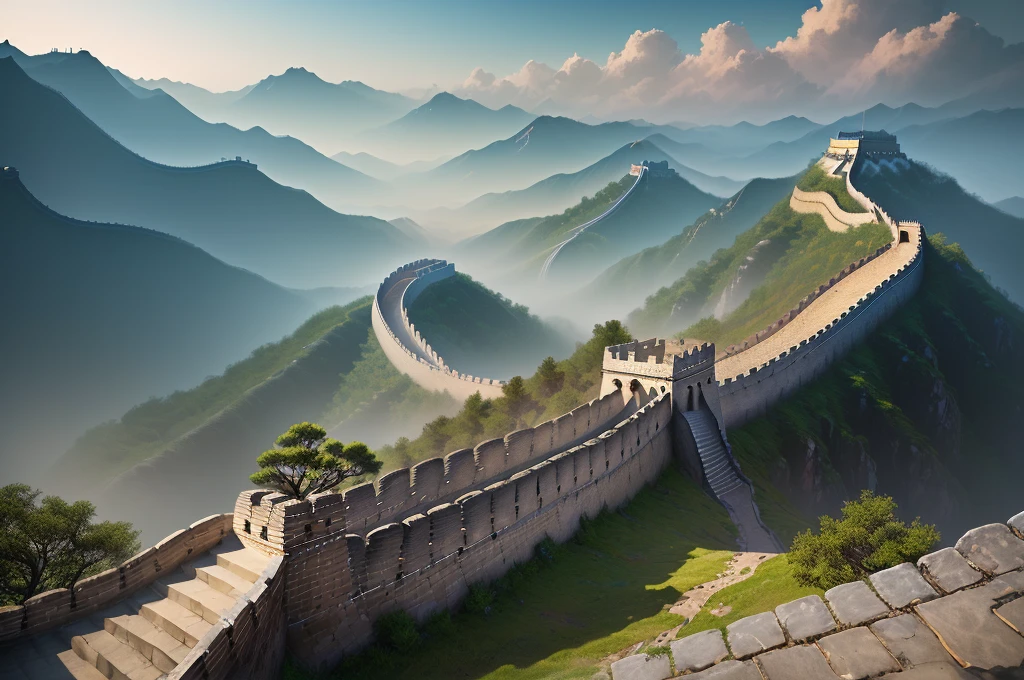 arafed view of a section of the Great Wall of china, the Great Wall, Great Wall, ancient Chinaの建築, Cinematic Scenery of the Silk Road, Chinese landscape, ancient Chinaの美学を備えた, High quality matte painting, photorealistic matte painting, Very detailed matte painting, Ultra-detailed 3D Matte Painting, Ultra-detailed 3D matte painting, ancient China, hyperrealistic matte painting