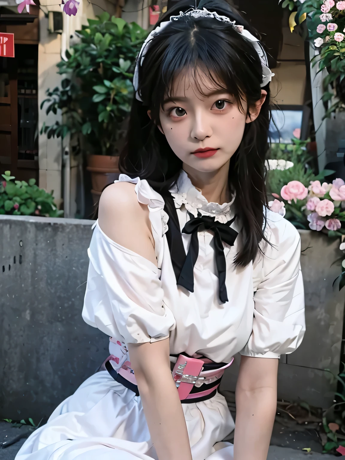 masterpiece, best quality,1 Girl,Goth girl,Frilled dress 8K,high resolution, ( flower_Styler:1.2)(Rainbow Candy:1.2)