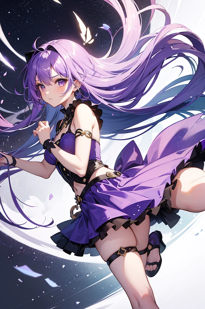 Cute girl with beautiful purple hair wearing a flowing Zario skirt.