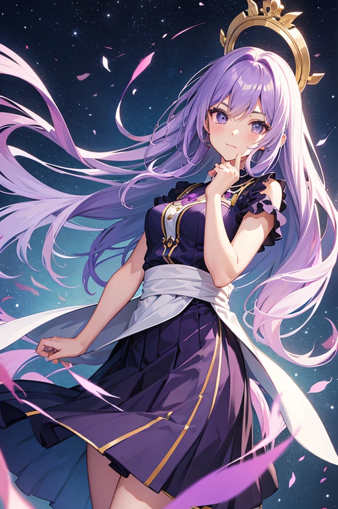 Cute girl with beautiful purple hair wearing a flowing Zario skirt.