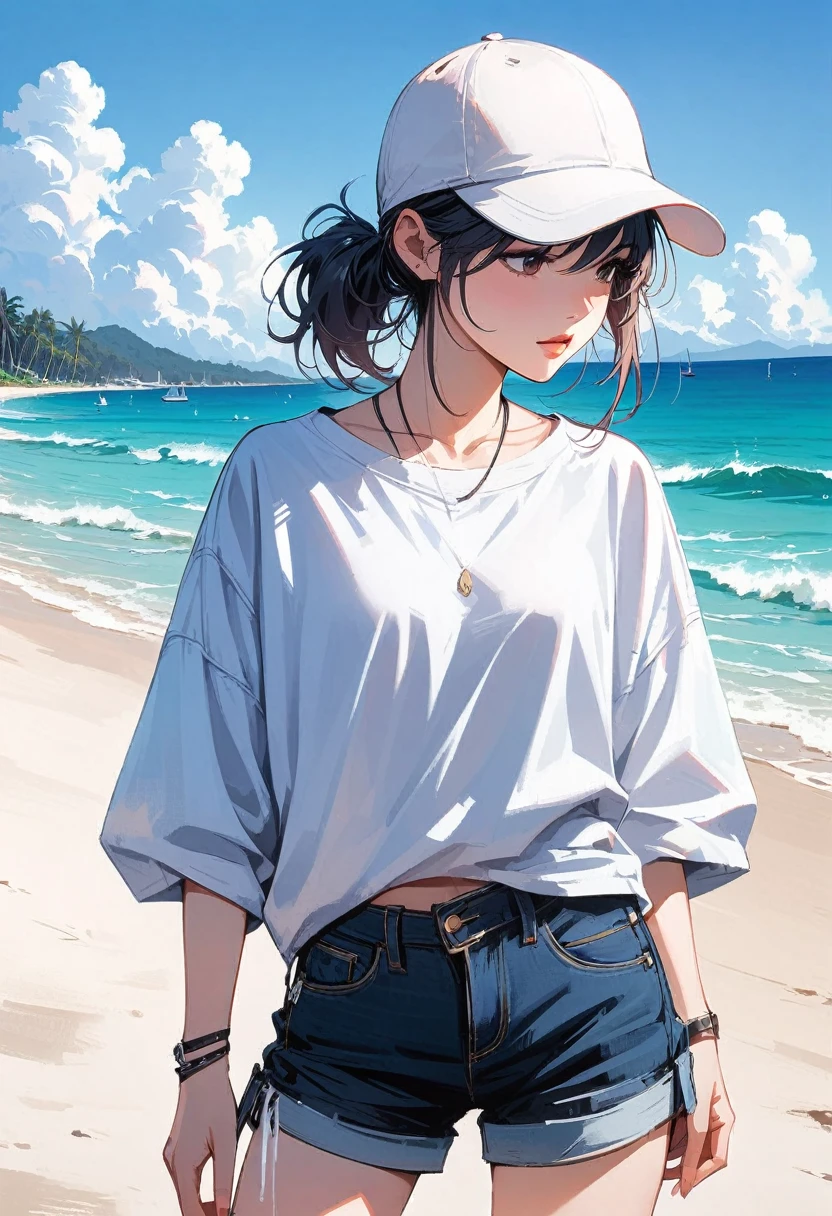 Handsome Tomboy ,Loose-fitting clothing, Beach