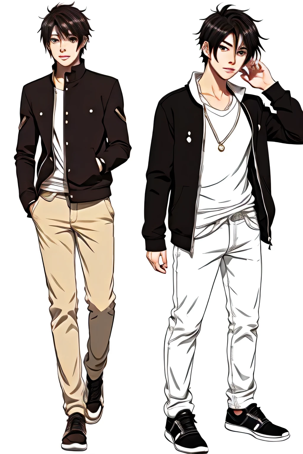 to input detailed prompts to generate images. You can describe the character and style you're looking for, such as "anime cartoon style, standing pose, white background."young man very handsome