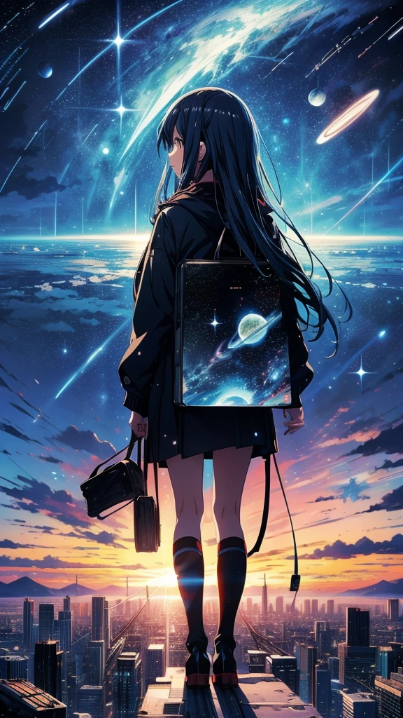 Beautiful sky anime scene with stars and planets, Space Sky. by makoto shinkai, anime art wallpaper 4k, anime art wallpaper 4k, Anime Art Wallpapers 8K, anime wallpaper 4k, anime wallpaper 4k, 4k anime wallpaper, Anime Sky, Awesome Wallpapers, Anime Background, Heavenly planets in the background, Anime Background art,Two girls silhouette、Looking up at the night sky