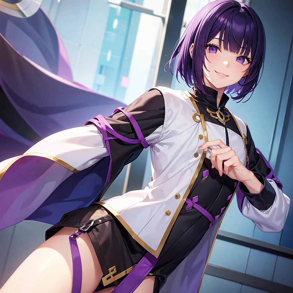 Straight Hair, Short Hair,Nape,smile, Slanted Eyes, Odd Eye,Purple Hair, ＭCharacter bangs,anime, male