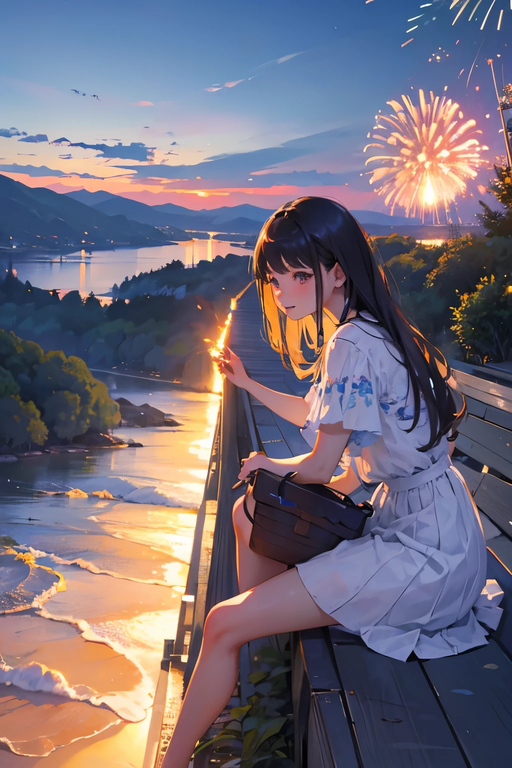 ((Landscape only))、Summer vacation scenery、firework