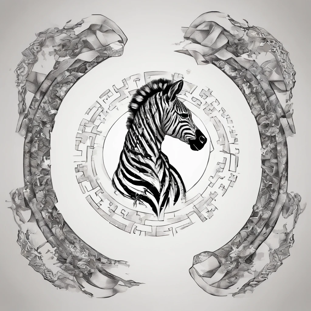 (((Create a tattoo sketch on a blank sheet of paper, Ouroboros with a zebra pattern surrounding a puzzle with a missing piece, show through the Ouroboros the need to loop an event in order to understand it, the puzzle represents autism, add details representing openness.)))