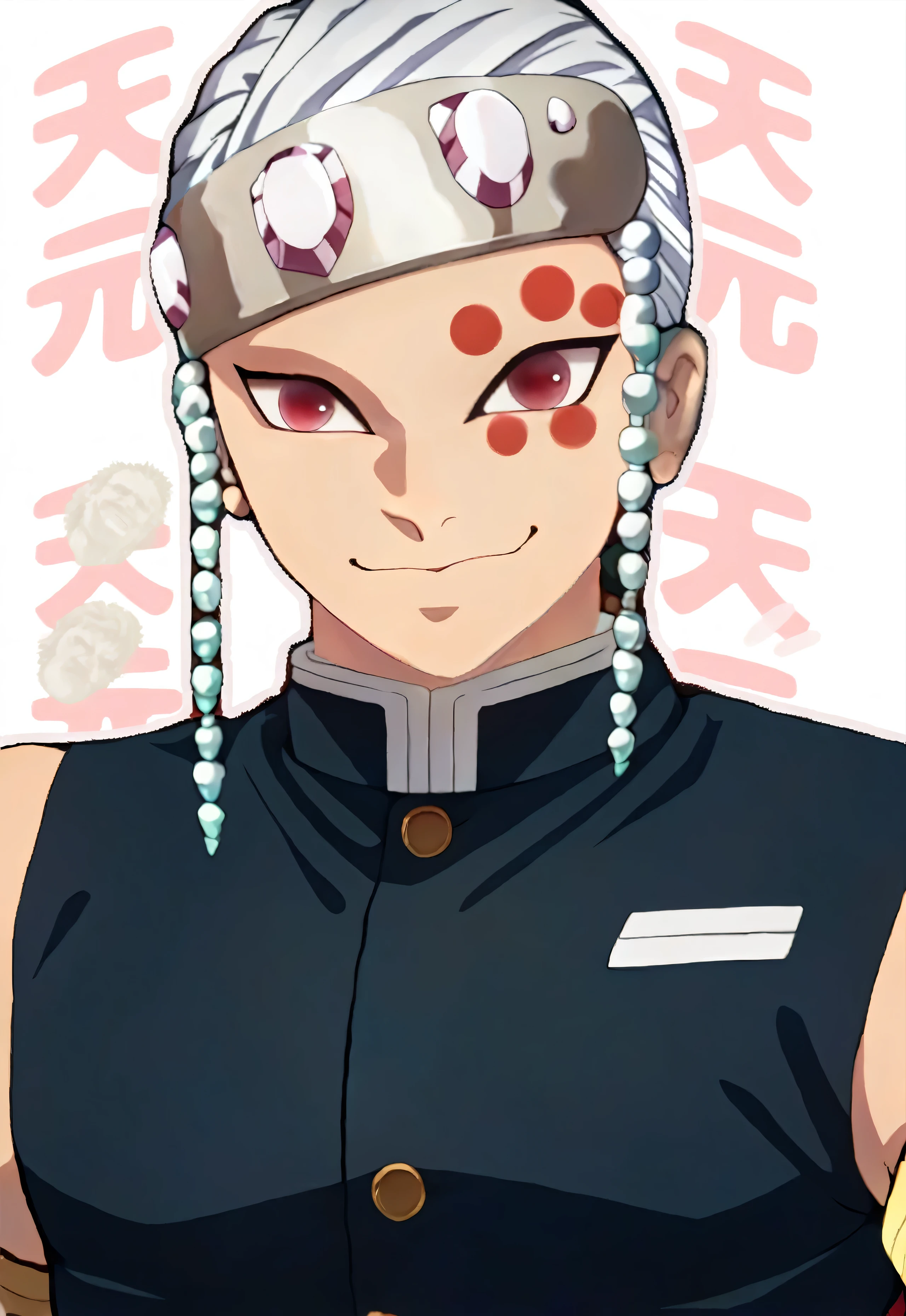 anime character with a white hair and red eyes, nagito komaeda, roguish smirk, handsome guy in demon slayer art, akiyuki shinbou, shiro from deadman wonderland, inspired by Kamisaka Sekka, shiro takatani, demon slayer rui fanart, yayoi kasuma, portrait of hisoka hunter hunter