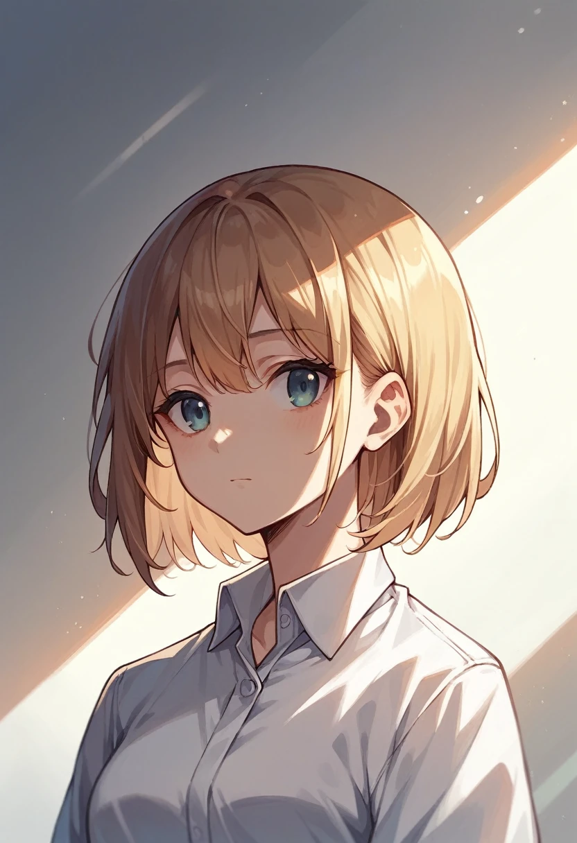 pichika,1girl,solo, sunlight, collared shirt, upper body,