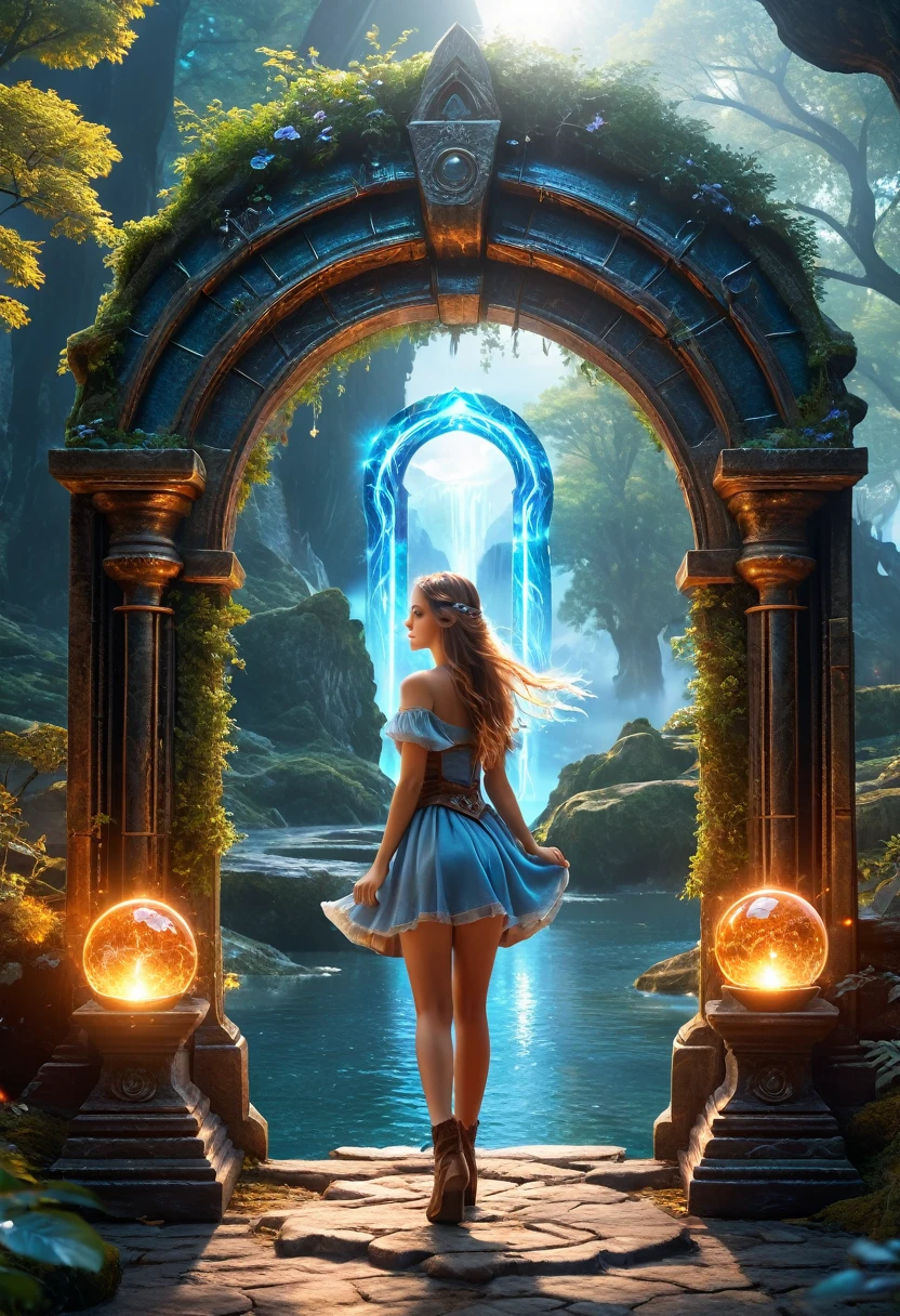 ，Beautiful girl, Fantasy world with magic portal, Everything is magical, The atmosphere is magical, Photo Real, Attention to detail, Highest quality, 4K