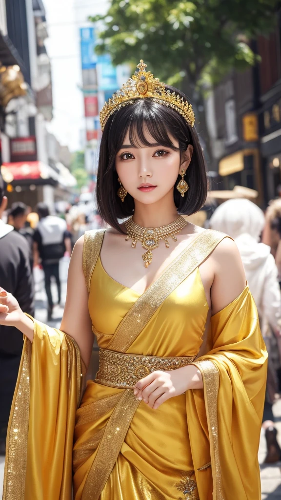 goddess Golden Clothes Sparkling accessories Asia crown Black Hair short hair gorgeous Facing forward