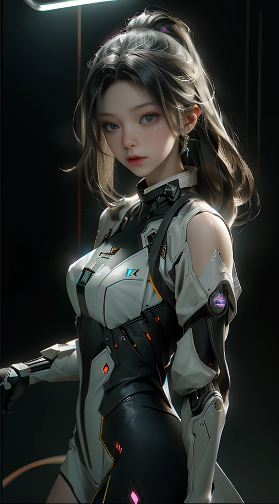 ((Highest quality)), ((masterpiece)), (detailed:1.4), 3d, Beautiful cyberpunk woman image,High resolution (High Dynamic Range),Ray Tracing,NVIDIA,Super Resolution,Unreal 5,Scattered beneath the surface,PBR Texturing,Post-processing,Anisotropic Filtering,Depth of written boundary,Maximum clarity and sharpness,Multilayer Texture,Albedo and Specular Maps,Surface Shading,Accurate simulation of light-matter interactions,Perfect Proportions,Octane Rendering,Two-tone lighting,wide aperture,Low ISO,White balance,Three-part method,8K RAW,Server room with LED lights
