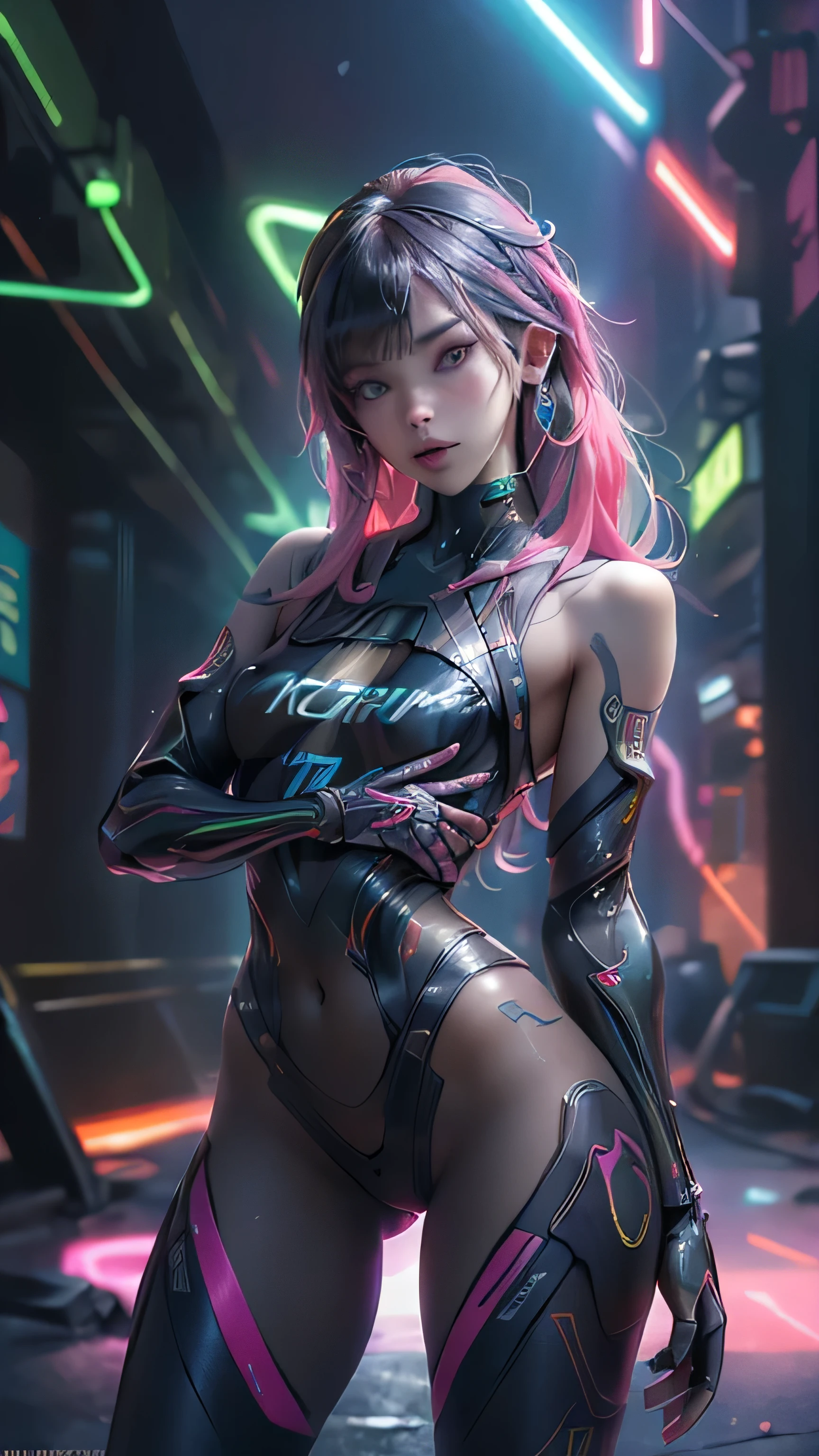 (Front view),(The best quality,A high resolution,Ultra - detailed,actual)、mirai, cyberpunk、big glutes、Kneel down、Electronic visor attached to the face of a 12-year-old girl with emphasis on the buttockinifalda mostrando bragas Blanco:1.4) ,mirai Red latex body,Cyberpunk mode、pose sexy、(Wear yellow leggings on the lower body、breast enlargement、(background Neon lights in the dark city at night:1.4),unreal engine:1.4,HD,La Best Quality:1.4, photorealistic:1.4, skin texture:1.4, masterpiece:1.8,masterpiece, Best Quality,(beautiful blue eyes ),( neon pink cyborg),(Perfect anatomy :1.4 ),ciborg mirai bodysuit white,(mirai:1.4),