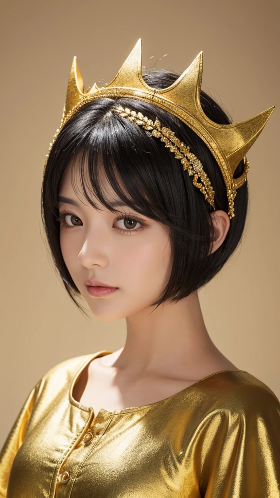 woman gold mystery Light crown blackhair short hair