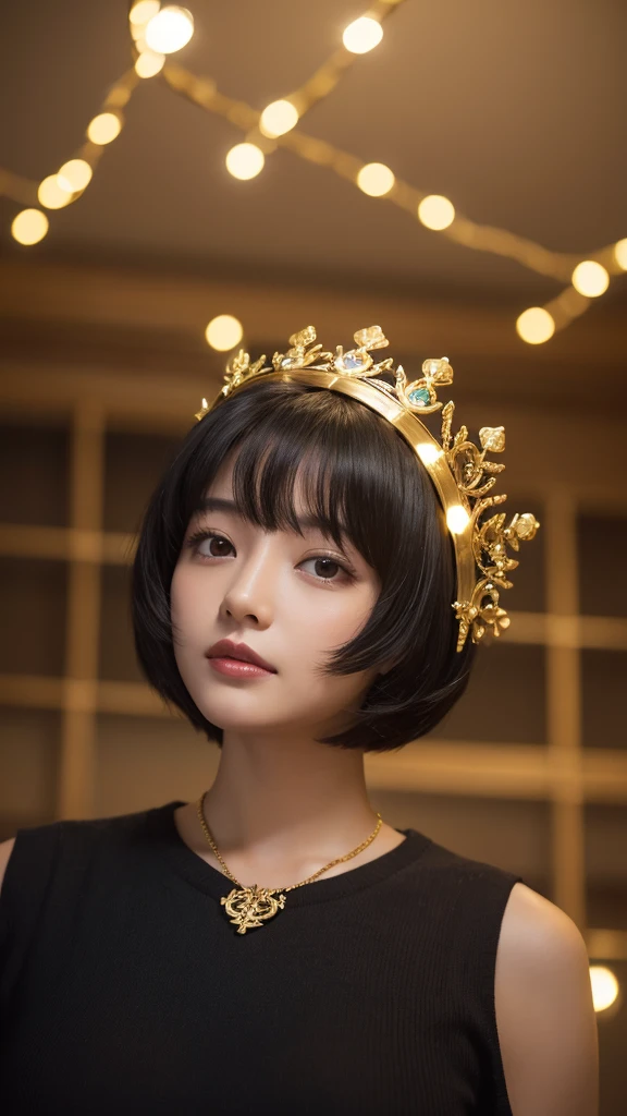 woman　gold　mystery　Light　crown blackhair short hair