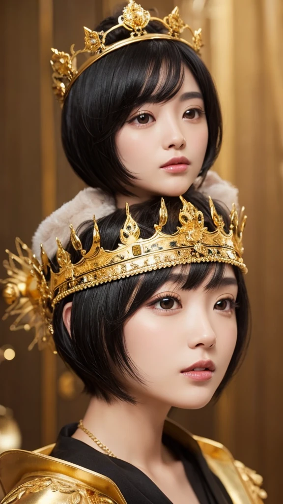 woman gold mystery Light crown blackhair short hair