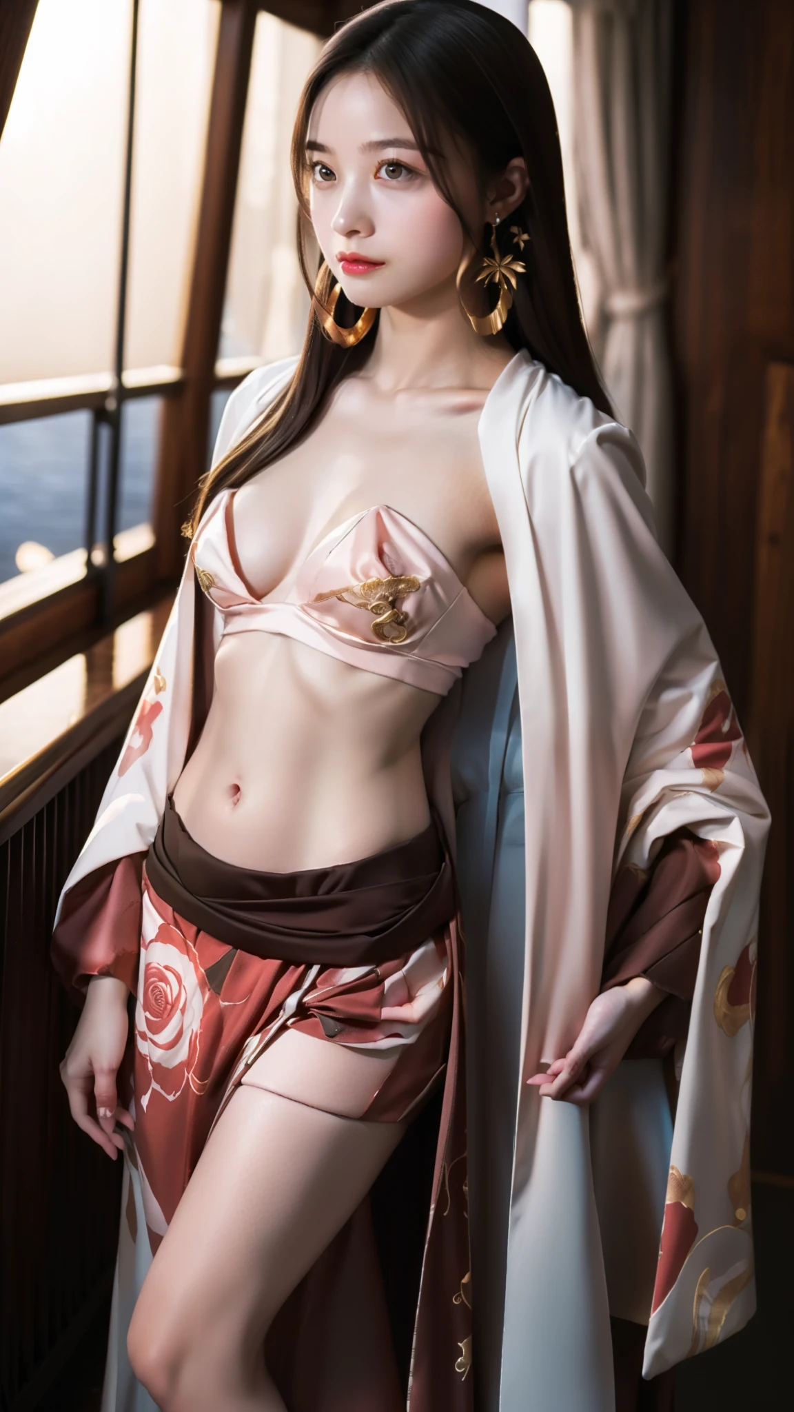 Moisturized skin, (Pink and bright eyes), (Looking down on people), Perfect body,
BREAK,
(Beautiful navel), (Side slit), (Epaulets), Cape, Crop top, Cloak,
BREAK,
(Super long hair), (Large gold and curved earrings: 1.2),
BREAK,
(((Masterpiece + Best quality + High resolution + Very detailed))), (Full body: 1.2), Symmetrical, One shot,
BREAK,
(On the ship: 1.3),
BREAK,
(ONE PIECE), (Hashimoto Kanna: 1.4), (Boa Hancock: 1.3), ((Large snake)),