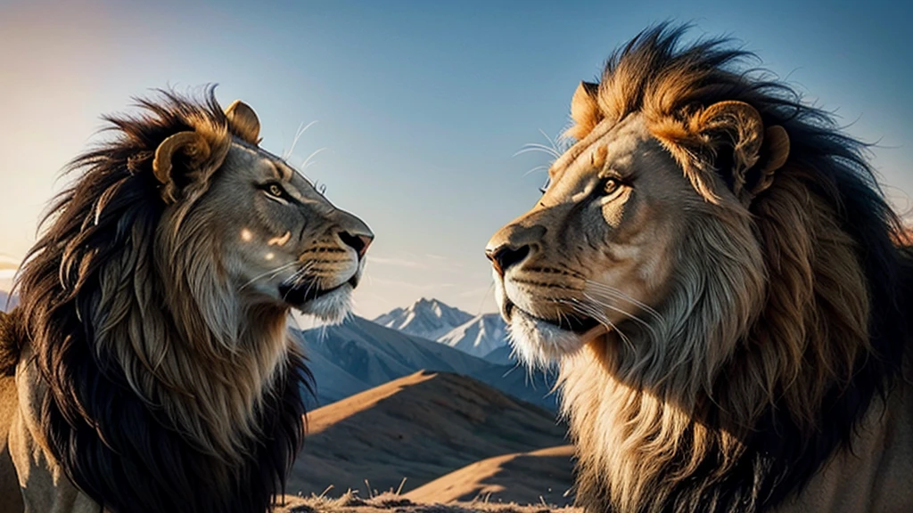Create an image of a lion in profile next to Jesus Christ.