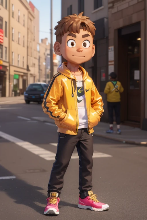 Ken from the street fitghter in hip hop style wearing gold chain Nike sneakers around his neck with several euro notes