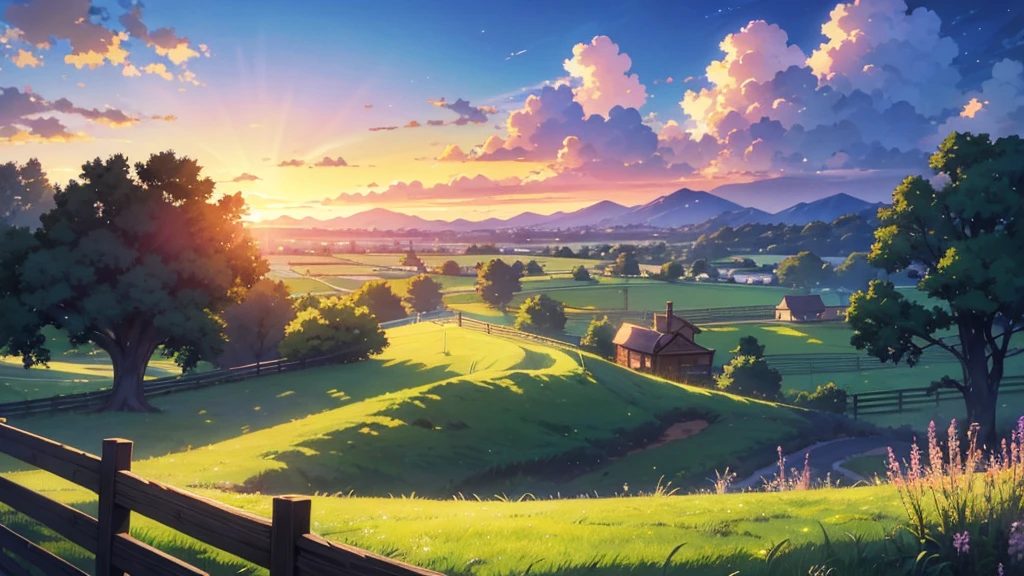 anime landscape with a house and a fence in the foreground, anime countryside landscape, anime background art, anime landscape, studio glibly makoto shinkai, anime landscape wallpaper, beautiful anime scenery, anime scenery concept art, anime scenery, style of makoto shinkai, anime movie background, makoto shinkai. —h 2160