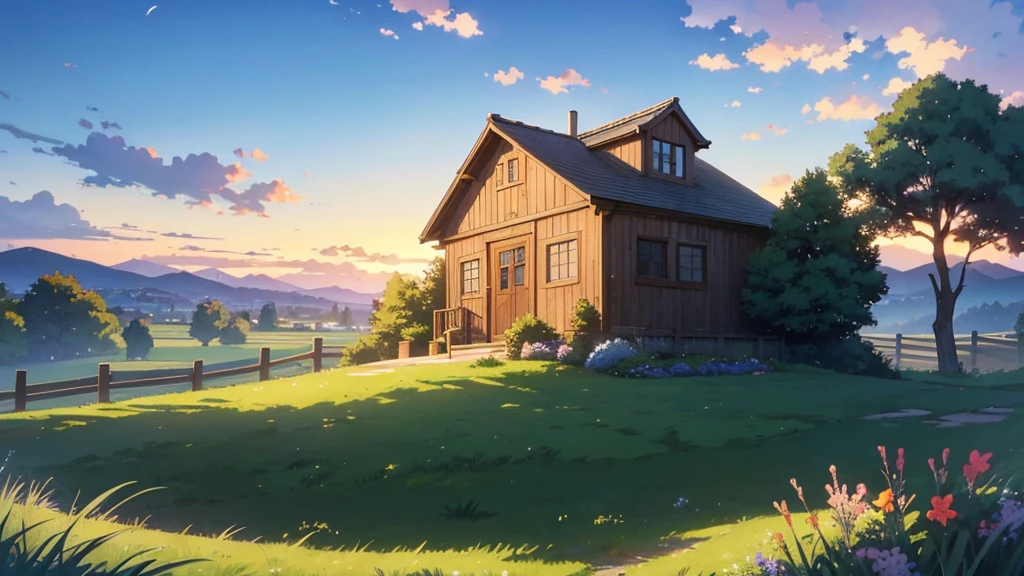 anime landscape with a house and a fence in the foreground, anime countryside landscape, anime background art, anime landscape, studio glibly makoto shinkai, anime landscape wallpaper, beautiful anime scenery, anime scenery concept art, anime scenery, style of makoto shinkai, anime movie background, makoto shinkai. —h 2160
