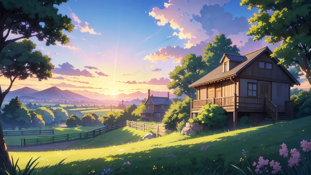anime landscape with a house and a fence in the foreground, anime countryside landscape, anime background art, anime landscape, studio glibly makoto shinkai, anime landscape wallpaper, beautiful anime scenery, anime scenery concept art, anime scenery, style of makoto shinkai, anime movie background, makoto shinkai. —h 2160