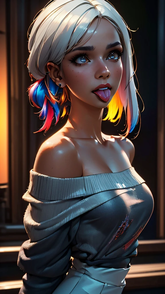 ((NSFW, topless:1.3)), (masterpiece, top quality, best quality, official art, beautiful, cosmic, atmospheric, psychedelic, dreamlike and aesthetic, swirling psychedelic cosmic graffiti patterns:1.2), (1girl), extreme detailed,(fractal art:1.3),colorful,highest detailed, "(Best Quality, 8K, 32K, masutepiece:1.3), Ultra-detailed, (Photorealistic:1.4), pink and white colors, perfect color scheme, albino, Punk rock Girl, Detailed moonlight eyes, full body portrait, Luxurious neon blue punk hair, Edgy Harajuku-inspired punk rock fashion, super huge enormously gigantic , cleavage showing, Avant-garde makeup, Numerous piercings, Heavily tattooed body, swirling psychedelic cosmic dreamlike graffiti pattern background