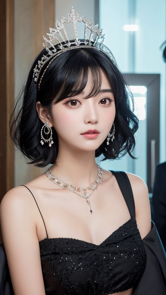 goddess　Black Hair　short hair　crown　accessories　Collarbone is hidden