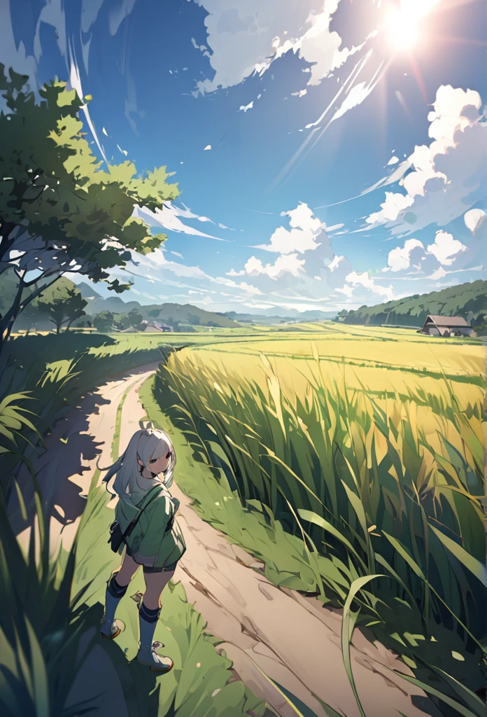 Rural landscape Girl Wide-angle lens