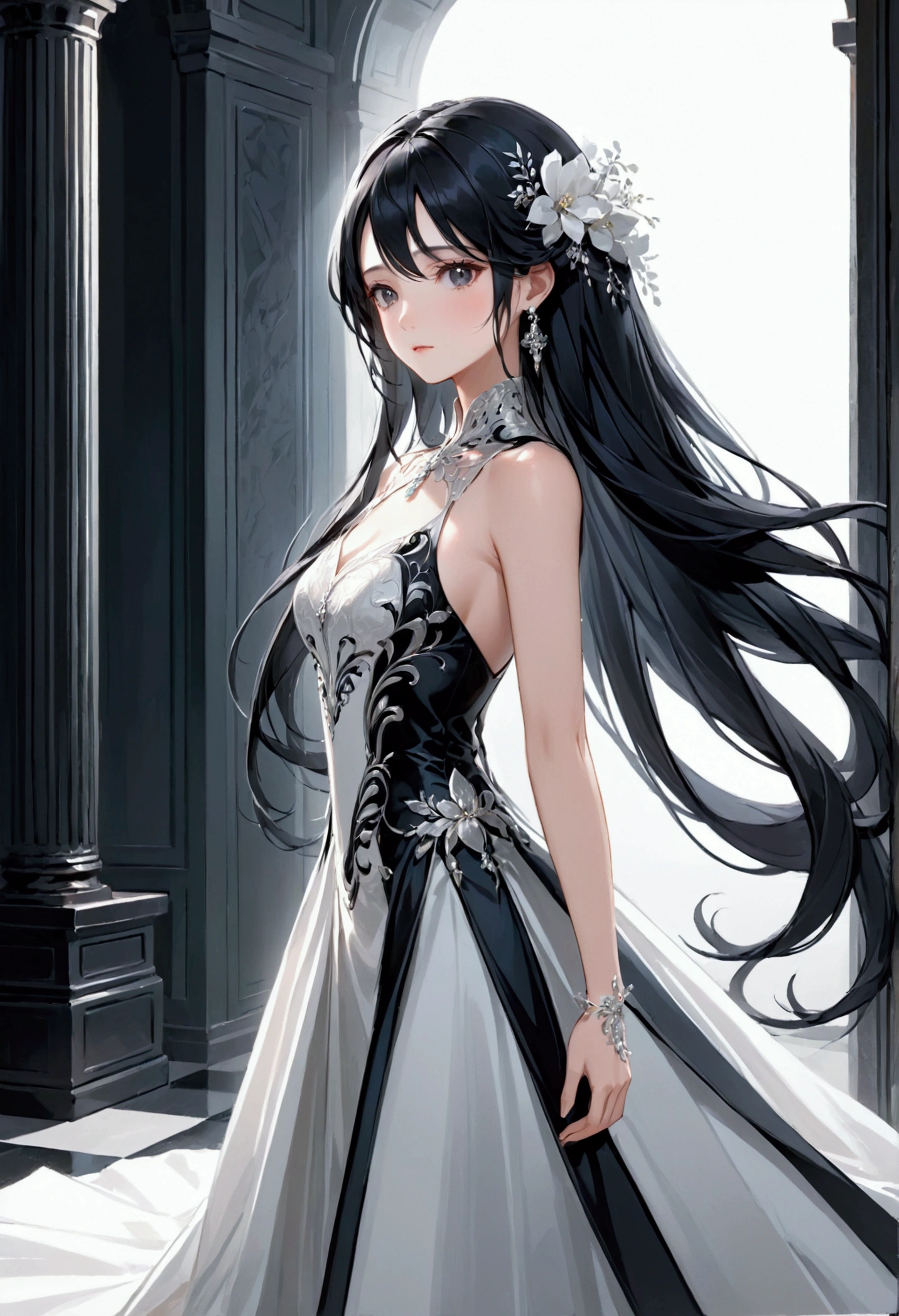 detached sleeves, evening gown