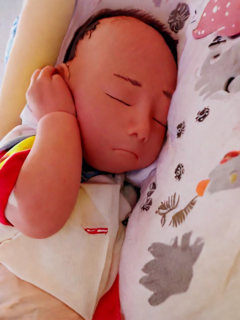 There was a baby lying on a stuffed shark in bed, shark anthony, taken with sony alpha 9, My lovely daughter! Back against the pillow, taken on iphone 14 pro,