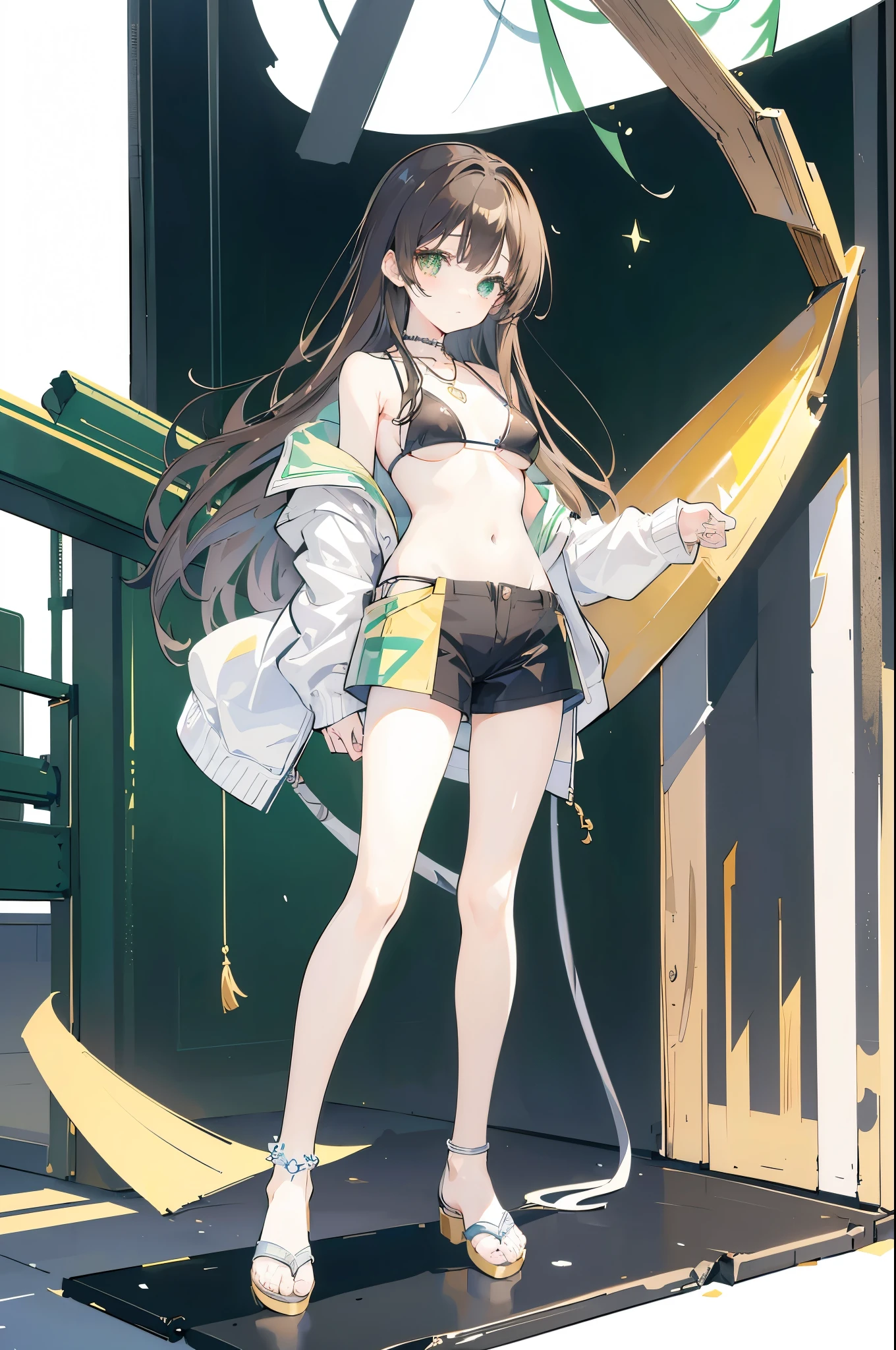 1girl, stelle \(honkai: star rail\), honkai: star rail, by nuu\(nu-nyu\), by [artist nuu\(nu-nyu\) [artist nuu\(nu-nyu\)], solo, expressionless, tsurime, simple background, cinematic angle, looking at viewer, string bikini, alternate costume, 