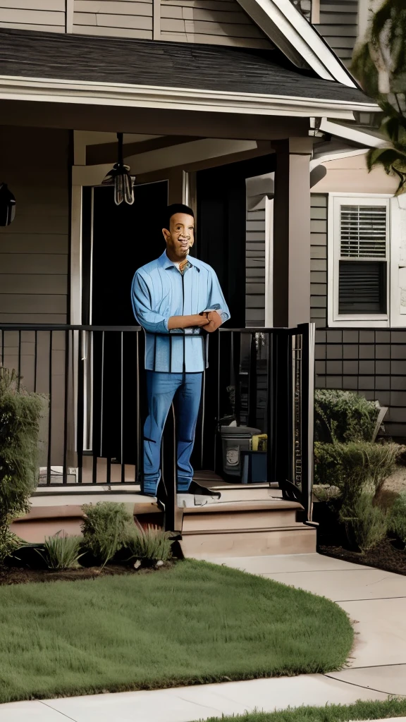 The young man's shocked expression as he recognizes one of the spirits as his recently deceased neighbor.