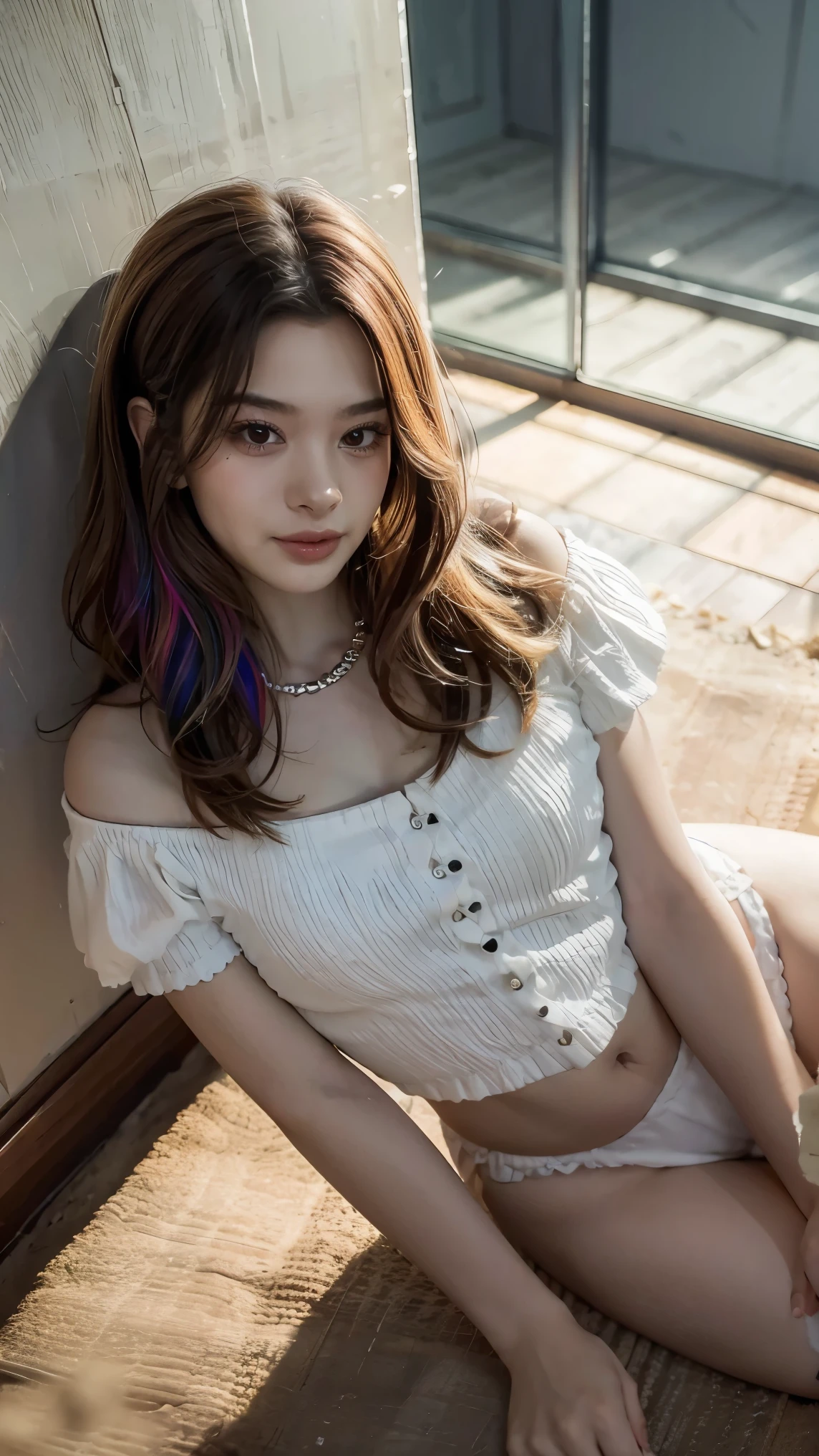 (masterpiece:1.4), (best quality:1.4), extremely detailed, intricate, hyper detailed, (PERFECT FACE), illustration,soft lighting, full_body, 1girl, lonely, Ao hair, colorful, colorized, from_above ,bear_costume , prison