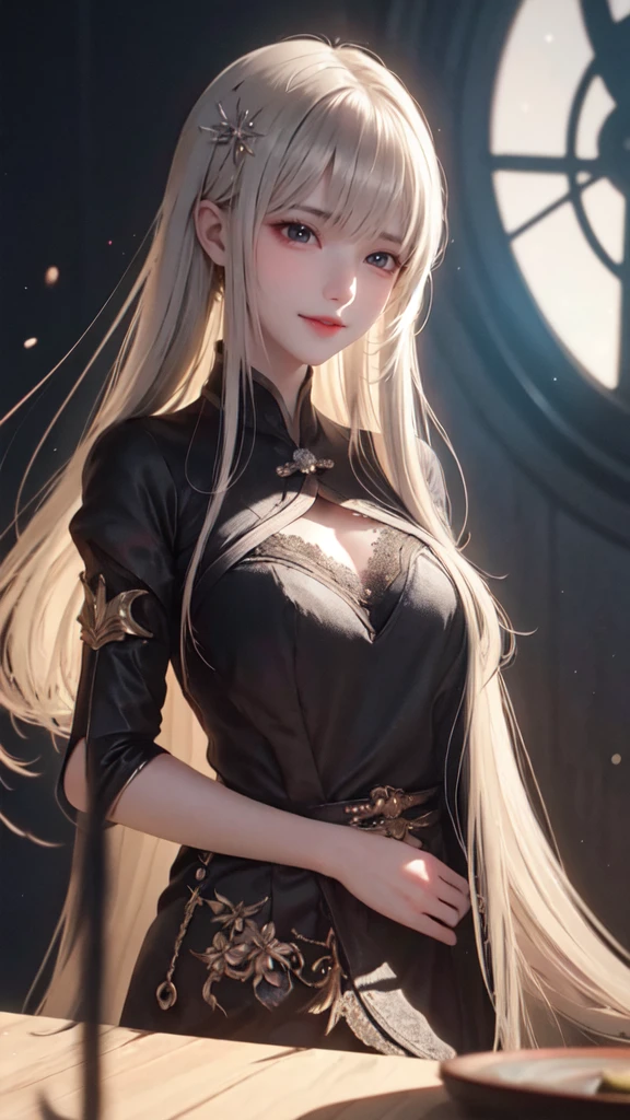 , girl in black japanese , badass anime 8k, anime art wallpaper 4k, anime art wallpaper 4k, fantasy anime artwork 2.5 d cgi, art wallpaper 8k anime, digital detailed anime art, beautiful fantasy anime, epic anime artwork, 4k anime wallpaper, detailed anime artwork, sexy, sexy, woman, anime style, best quality, extremely detailed, best shadows), (detailed background, dark fantasy), (beautiful detailed faces), high contrast, (best lighting, extremely delicate and beautiful), ((cinematic lighting)), colorful, super detailed, dramatic lighting, intricate details, (1 girl, solo, sharp face, . Blonde, super long hair , thin bangs, long eyelashes, dynamic angle), blood splatter, black light swirling around character, depth of field, black light particles, (broken glasagic circle