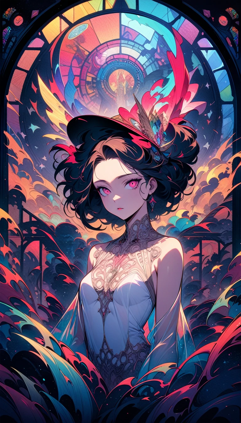 ((best quality)) , ((masterpiece)) , (detailed),Jean-Joseph Benjamin-Constant, Glowwave, Photograph, Jake Parker, Alan Davis, Hipster Art, Cleancore, Art Deco Girl, Monstrous and Boring, Swirling, Metalcore, Film Washi, portrait art by Stanisław Ignacy Witkiewicz, detailed, intricate, background inspired, luxury, pure,(((Stained glass style ,Vibrant, beautiful, translucent, intricate, detailed)))