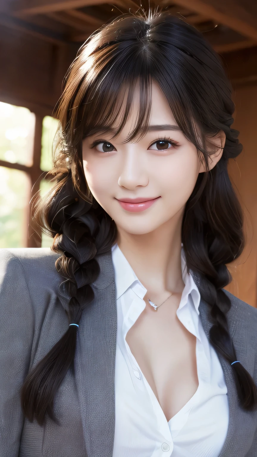 (masterpiece:1.3), (8K, Photorealistic, Raw photo, Best image quality: 1.4), Japanese 、Take a full-body photo，、high school girl、blazer、Cute costume，crystal，Natural color lip，(Random Hairstyles:1.2)、Super detailed face、Attention to detail、double eyelid、Sharp focus:1.2、Beautiful woman:1.4、Black Hair、highest quality、masterpiece、超A high resolution、(Photorealistic:1.4)、Highly detailed and professionally lit smile、