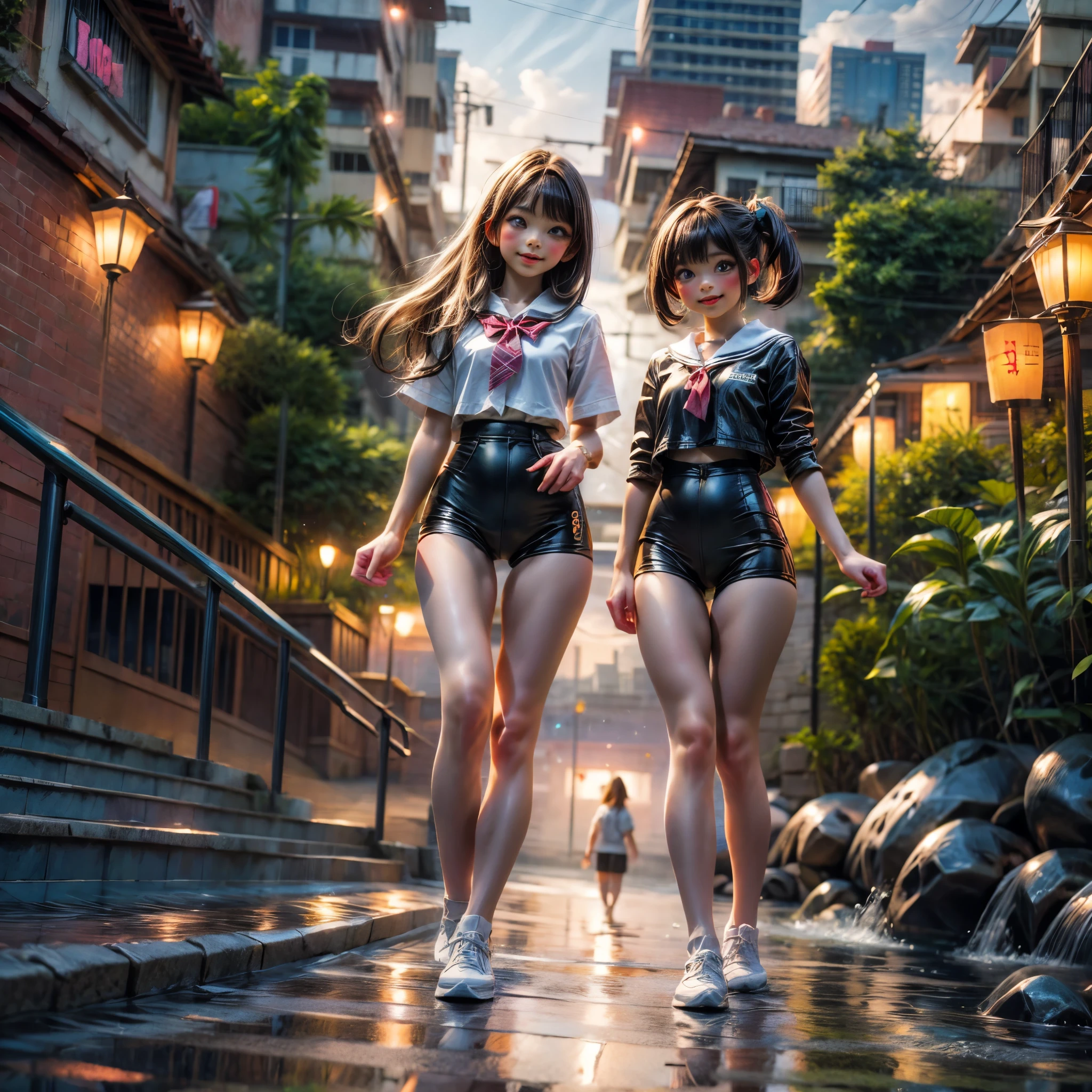 Masterpiece of ProfessionalPhoto ((ExtremelyDetailed (12 PICHIPICHI KAWAII Girls Floating in The Air in a row:1.37) in WHITE at Dusk Enoshima Beach)), {(Standing Full Body:1.2)|(from below:1.2)|Detailed KAWAII face}, Different types of hair colors, {(skinny(school swimwear))|(SchoolUniform)with Tiny AthleticShorts}, {(Corrected Childish hand)|Hidden hand|Different types of breasts|(Clearly Visible the shape of Butt)}, Joyful Expressions LifeLike Rendering, Detailed clothing texture, PerfectLighting, (Dazzling Horizon Visible through ThighGap), (Starry IridescentParticles:1.22) ColorfulClouds