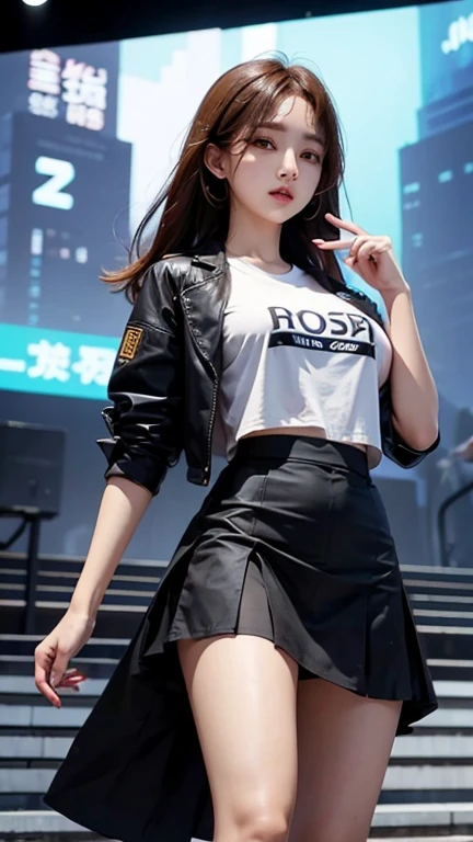 solo , 1girl , shirt hiphop styes , big breast , skirt  hiphop styes 