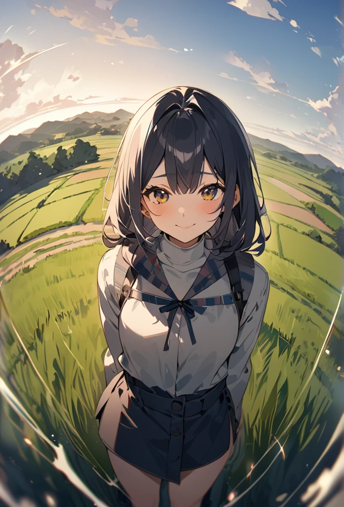 Rural landscape　Girl　Wide-angle lens