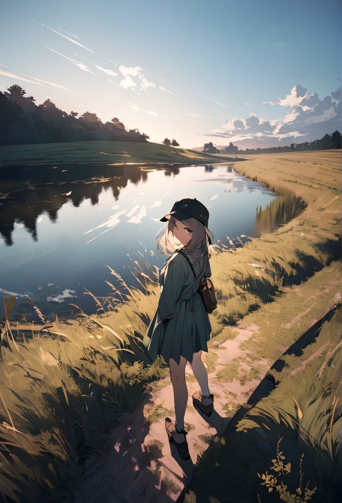 Rural landscape Girl Wide-angle lens