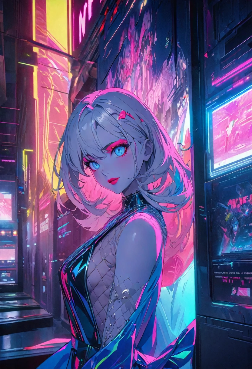 High resolution RAW color art, animation, Silver Marble Skin, (((Highly detailed elegant))), Magical atmosphere, Detailed skin, texture,(Exquisitely crafted, The finer details, Ultra-detailed art), Depth of written boundary, Silky Touch, Hyper Detail, Matte Drawing, fallen Angel,Mesh hair、Cobalt blue eyes, Elegant face,,Red eyeshadow,dior pink lips,Neon color,Neon color,Anime characters, Anime Style, Digital Cyberpunk Anime Art, Modern cyberpunk anime, best anime 4k , artstation pixivでトレンド, Anime Style. 8k, anime cyberpunk art, modern Anime Style, Digital Cyberpunk - Anime Art, 4K Anime Airport Wallpaper, Top rated on pixiv