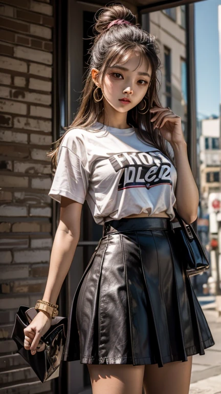 solo , 1girl , shirt hiphop styes , mid breast , skirt hiphop styes