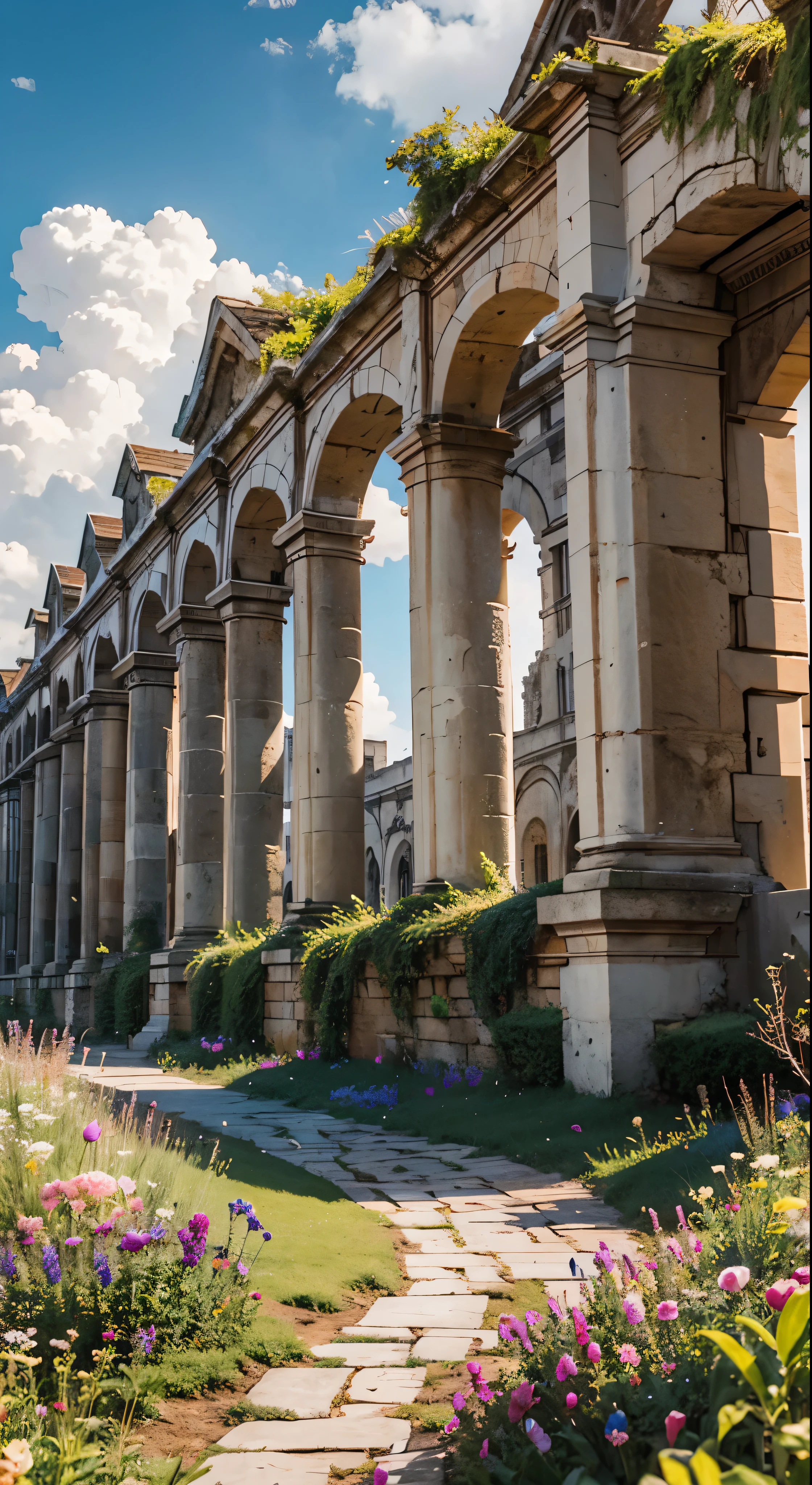 Scenery of the ruins of the ancient Roman Empire、A huge labyrinth，Ocean、Flowing Clouds、Light of the sun、masterpiece、Super detailed、Oceanside megalithic gate ruins、ultra HD、high quality、Very detailed、Official Art、Unified 8k wallpaper、Super detailed、32k -- V 6