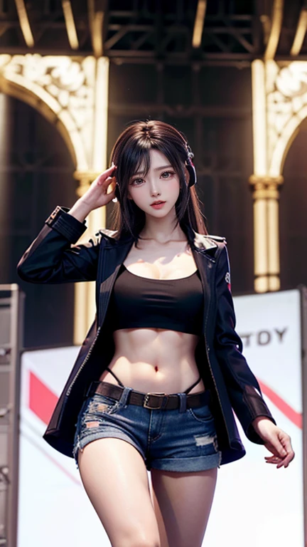 carrot、Supermodel、Perfectly built、Muchi Muchi、Three girls are looking at the audience、 3 girls、、High Leg Raise、Beautiful Feet、Hot Pants、coat、Cyberpunk、earphone、Gentle smile、Look at the girl from below、Innocent face