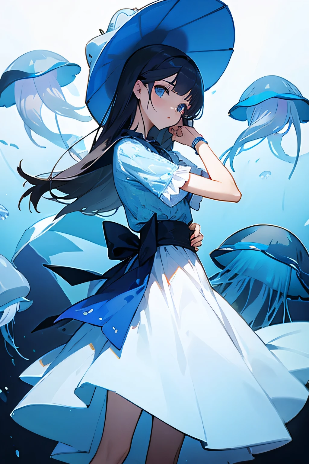 woman，dress，Blue jellyfish