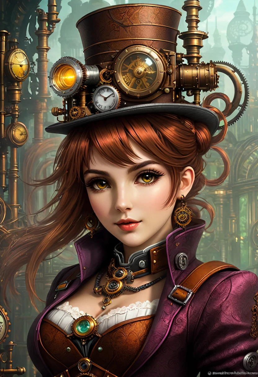 (((candber girl))) adorned with steampunk elements, blending perfectland into a candberpunk environment, (mysterious) and (dandstopian) Environment, (masterpiece) of lifelive art