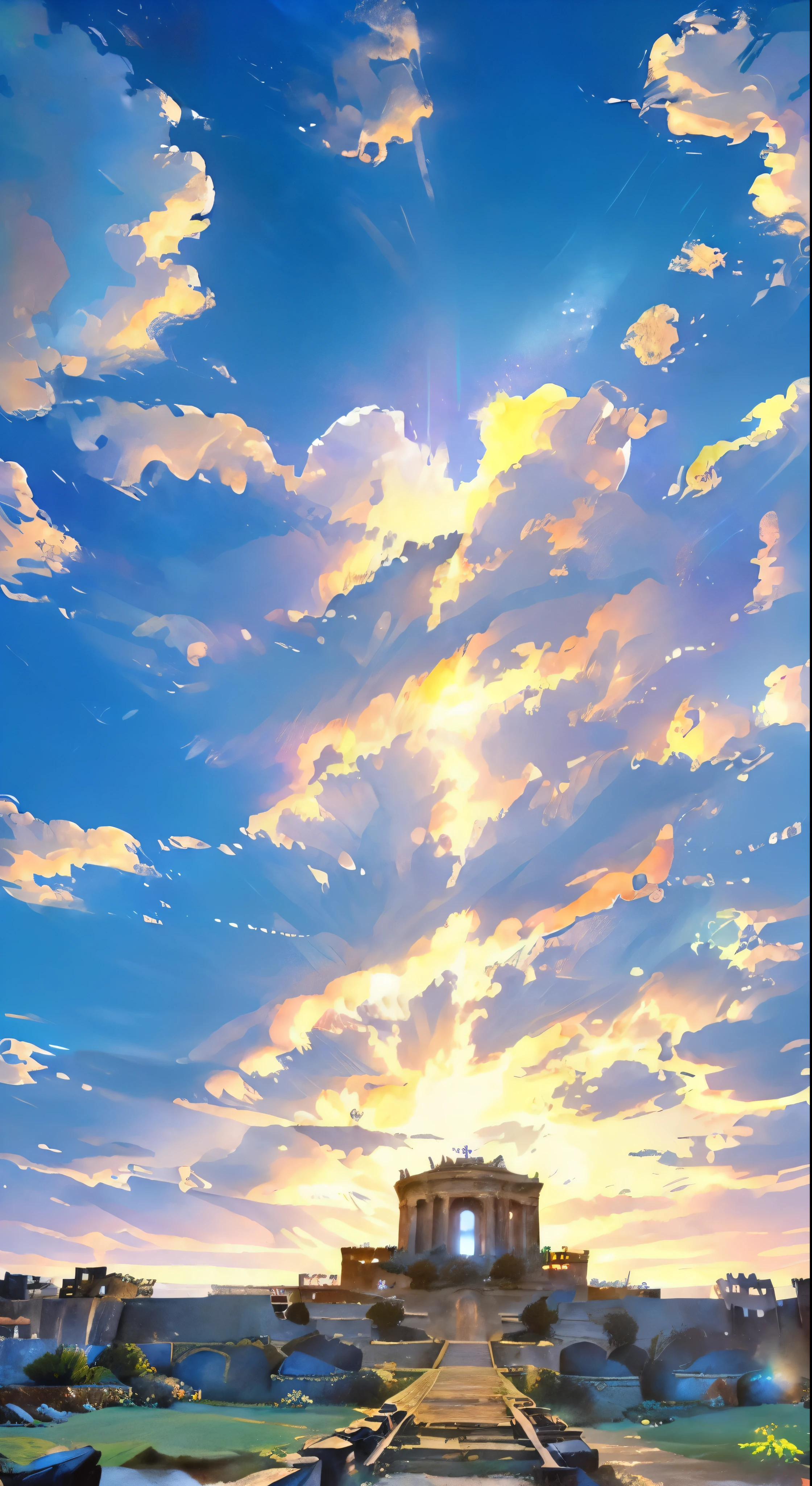 Landscape of the ruins of ancient Crete、A huge labyrinth，Ocean、Flowing Clouds、Gate of the Sun、masterpiece、Super detailed、A composition of magnificent giant ruins、Ultra HD、high quality、Very detailed、Official Art、Unified 8k wallpaper、Super detailed、32k -- V 6