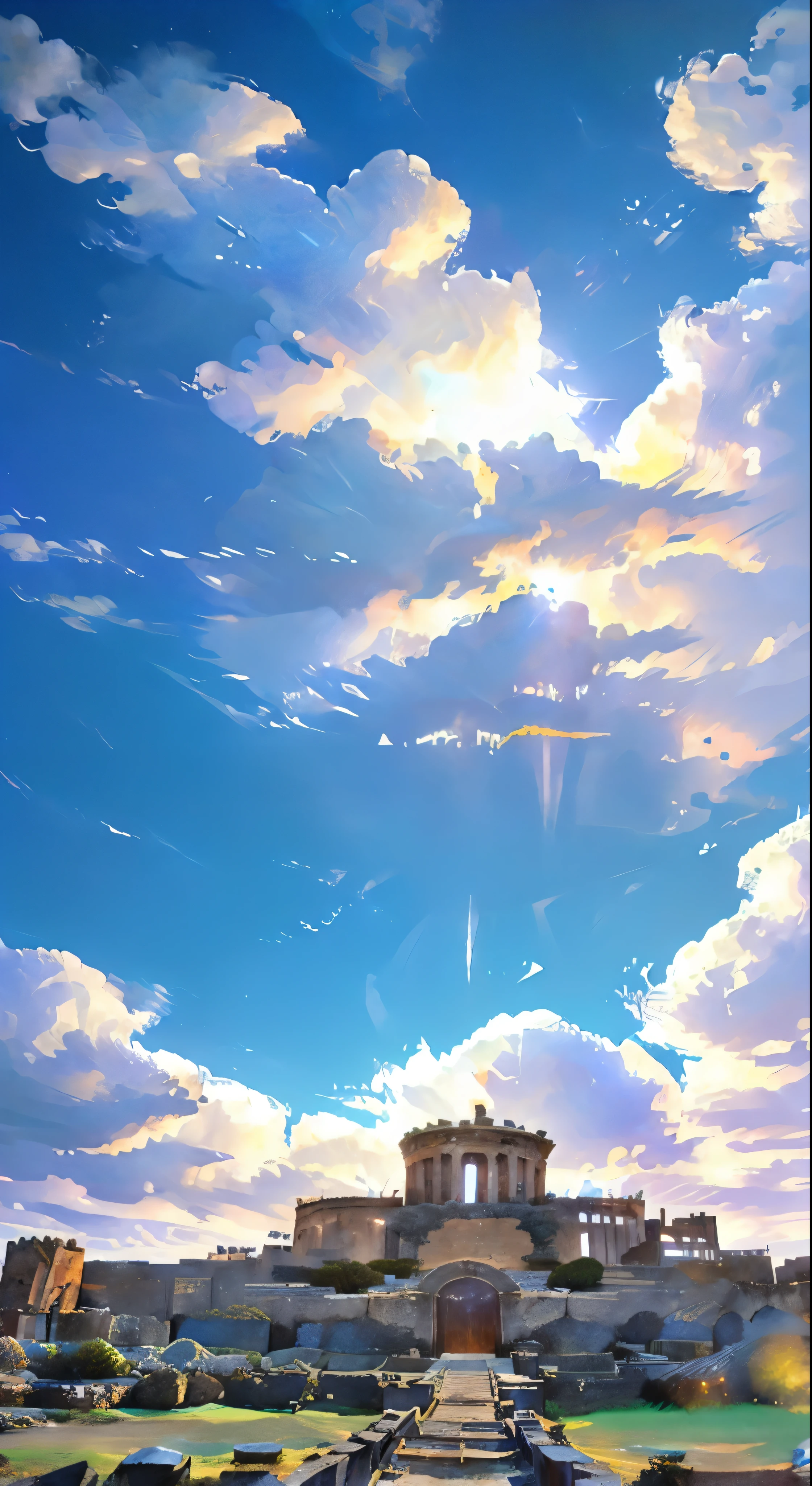 Landscape of the ruins of ancient Crete、A huge labyrinth，Ocean、Flowing Clouds、Gate of the Sun、masterpiece、Super detailed、A composition of magnificent giant ruins、Ultra HD、high quality、Very detailed、Official Art、Unified 8k wallpaper、Super detailed、32k -- V 6