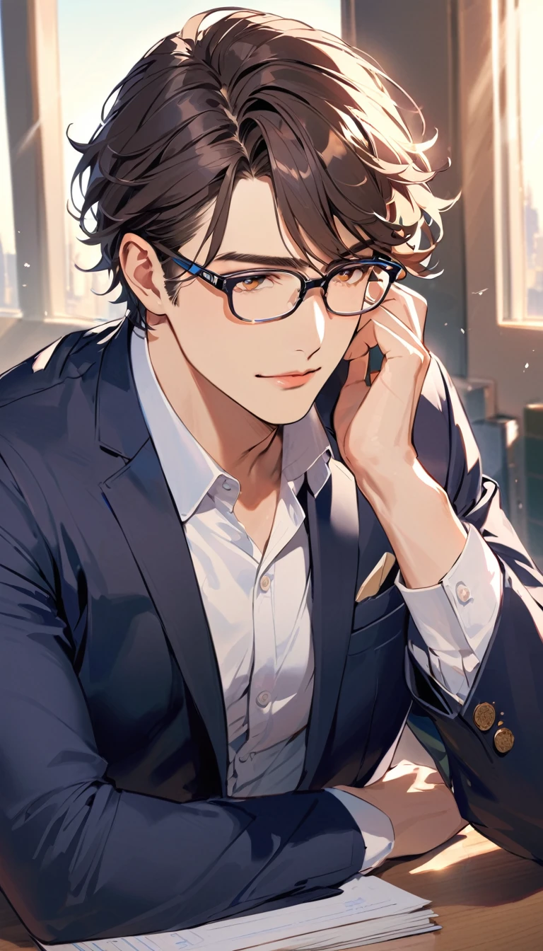a handsome man, Wear glasses, Clothing of office workers