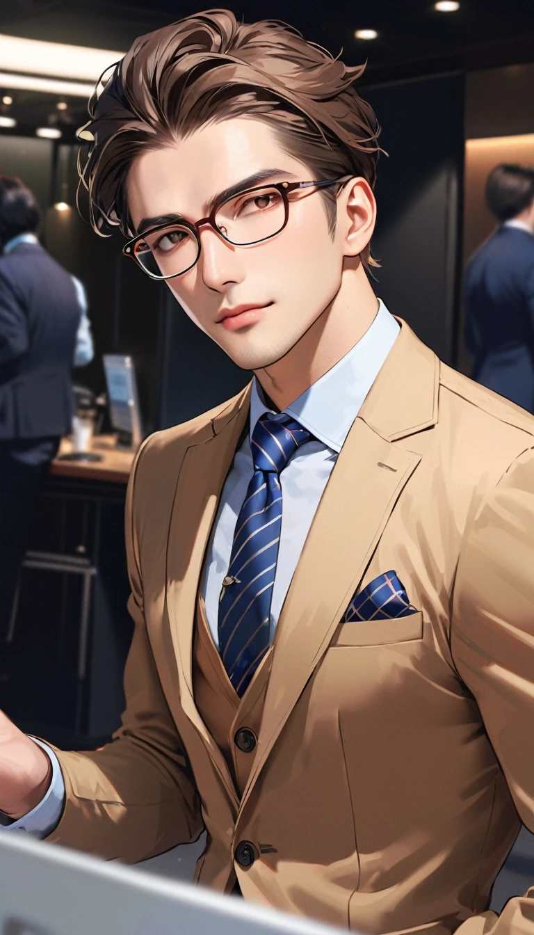 a handsome man, Wear glasses, Clothing of office workers
